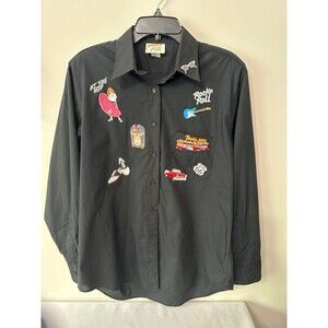 1950's THEME ROCK N ROLL AT THE HOP BLACK BUTTONDOWN BLOUSE size large